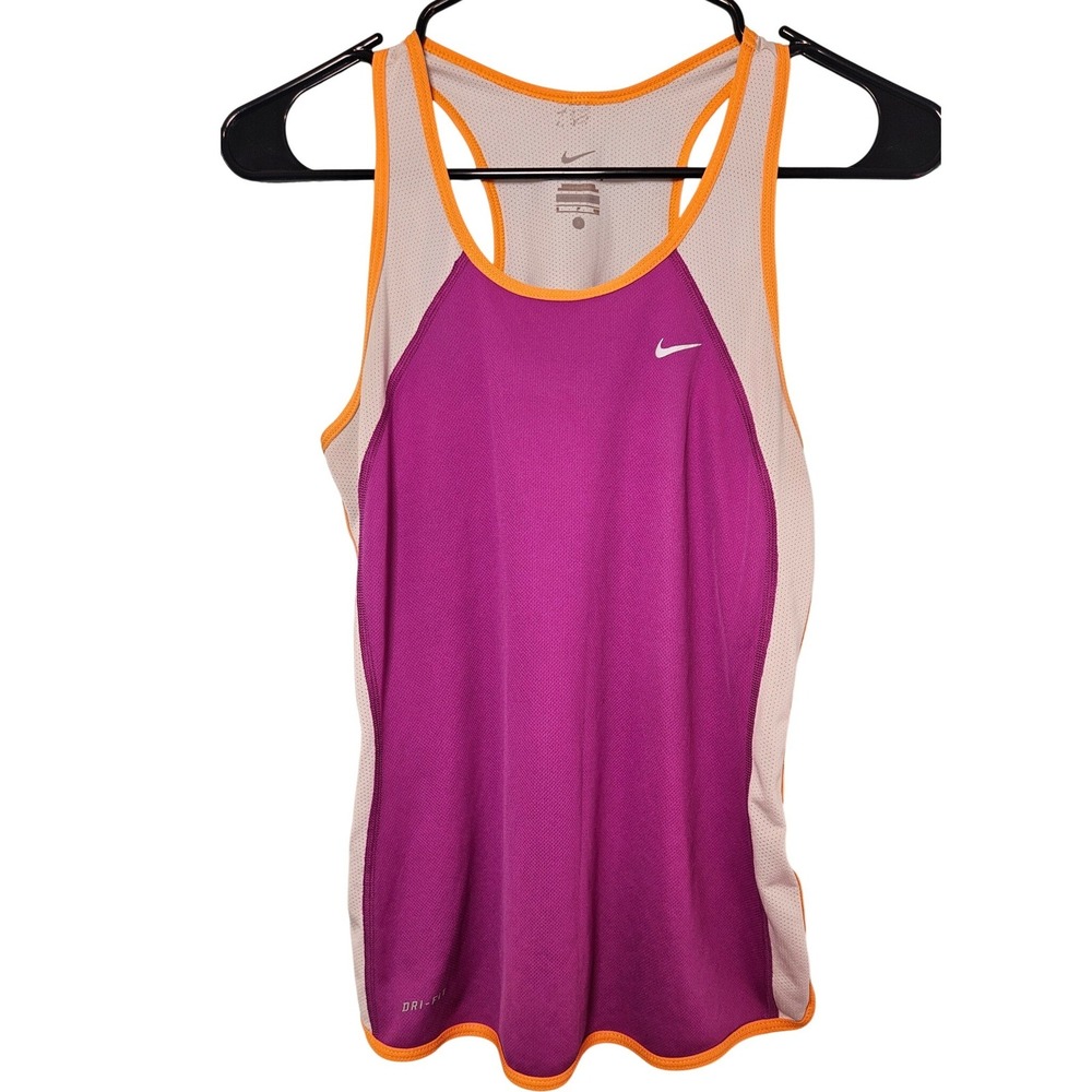 Nike Dri-FIT Womens Racerback Tank Top Purple White Orange Mesh Running Small
